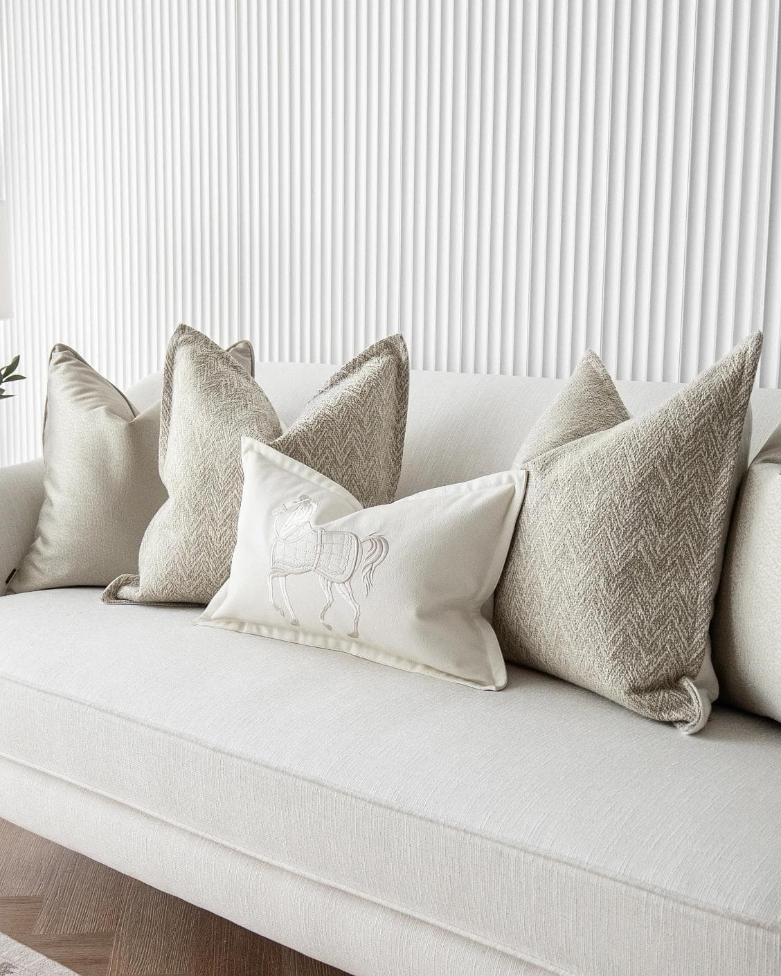 Sugar Bundle cushion in gold, beige and white, shown in a product right view as image 7