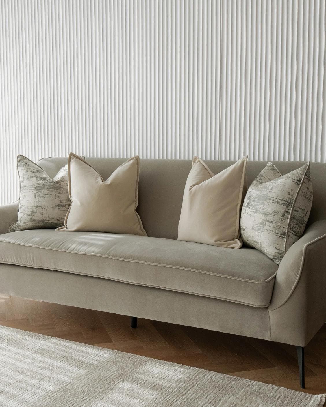 Jennica Bundle cushion in beige, grey and white, shown in a lifestyle right view as image 2