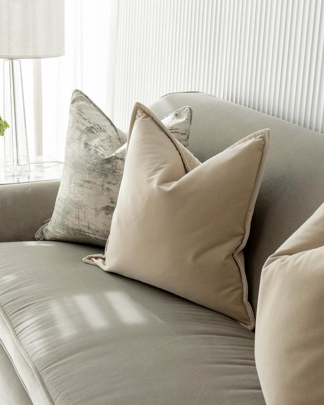 Jennica Bundle cushion in beige, grey and white, shown in a product right view as image 5