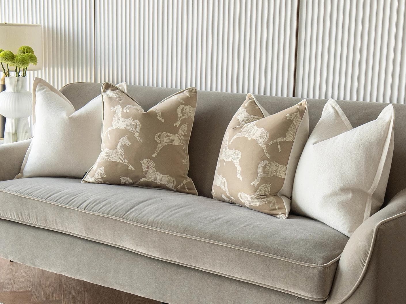Michael Bundle cushion in white and beige, shown in a lifestyle right view as image 2