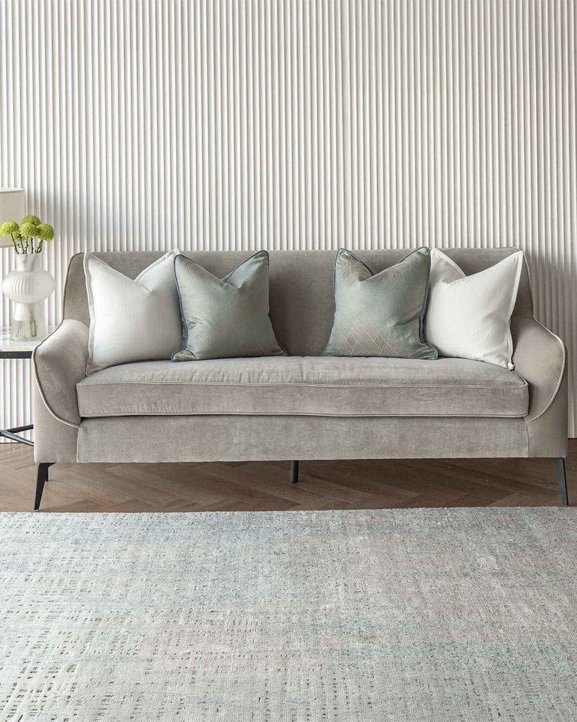 Tyler Bundle cushion in white and blue, shown in a lifestyle front view as image 4