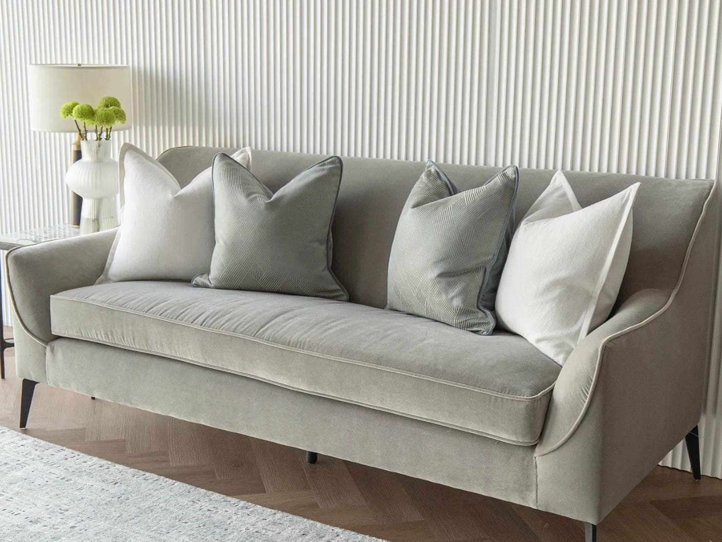 Tyler Bundle cushion in white and blue, shown in a lifestyle right view as image 2