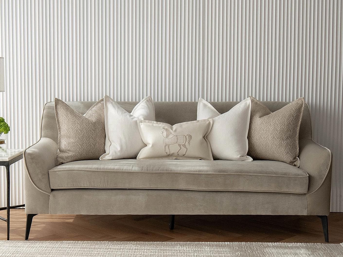 Antonio Bundle cushion in white and beige, shown in a lifestyle front view as image 4