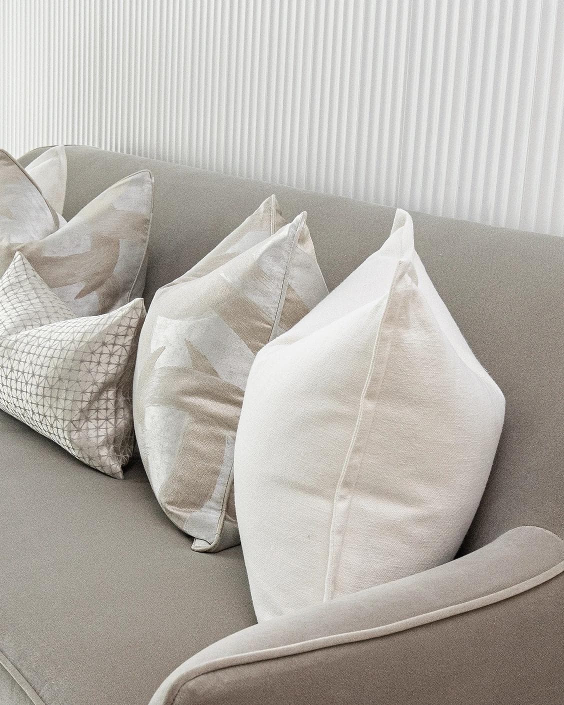 Jose Bundle cushion in white, silver and beige, shown in a product right view as image 8
