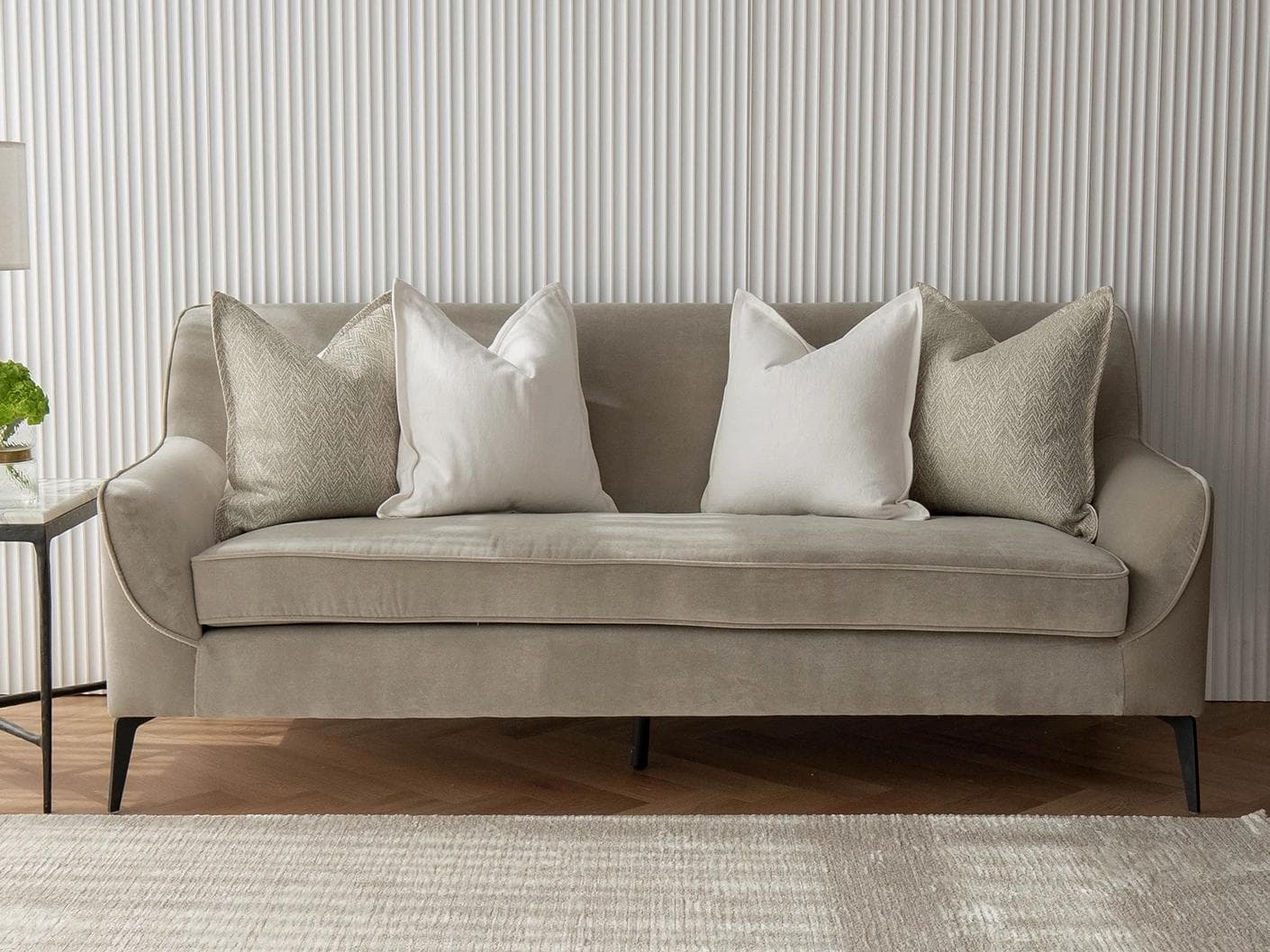 Matteo Bundle cushion in white and beige, shown in a lifestyle front view as image 4