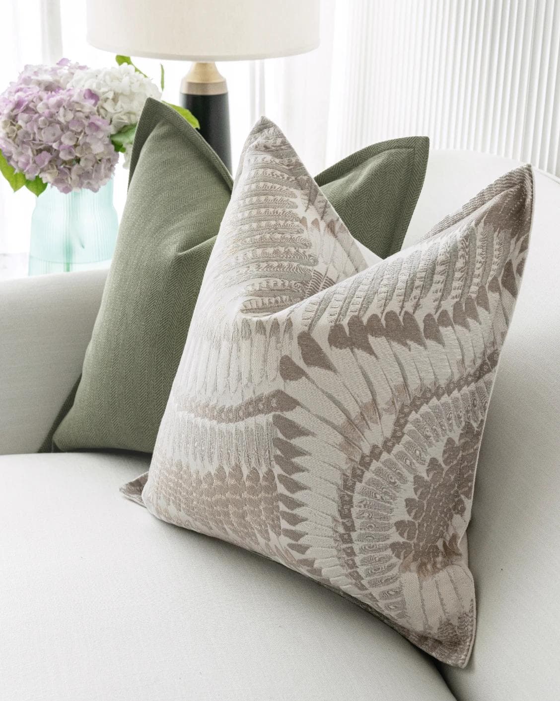 Quentin Bundle cushion in green, brown and grey, shown in a lifestyle right view as image 6