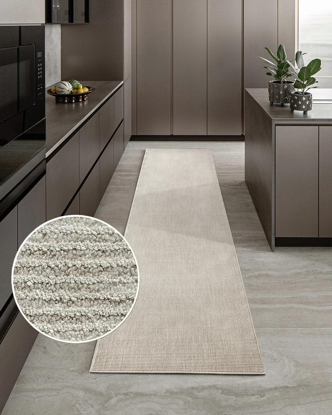 Rik Sandy Runners carpet in beige, shown in a lifestyle front view