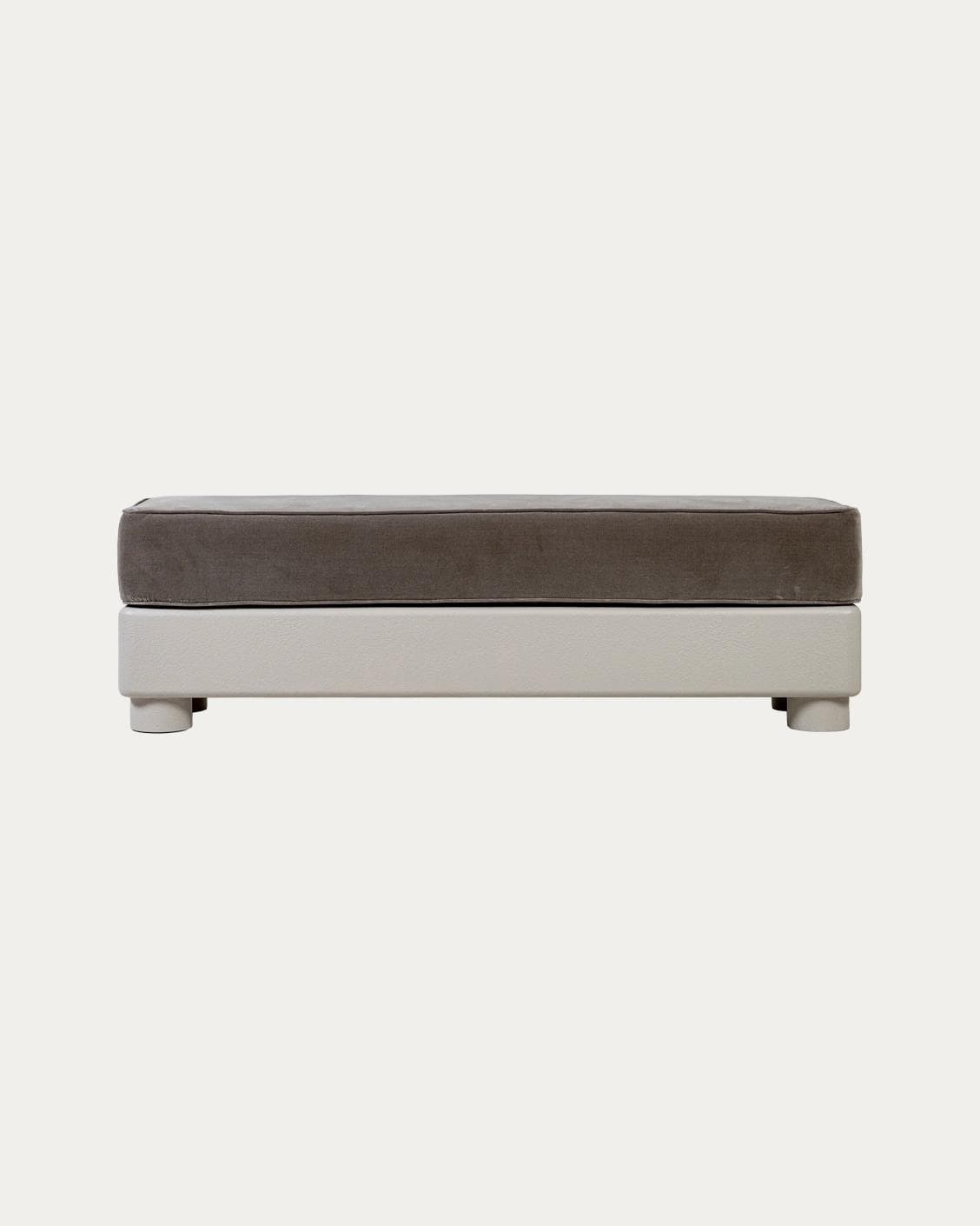 Rina bench in warm taupe, ivory and taupe, shown in a product front view as image 1