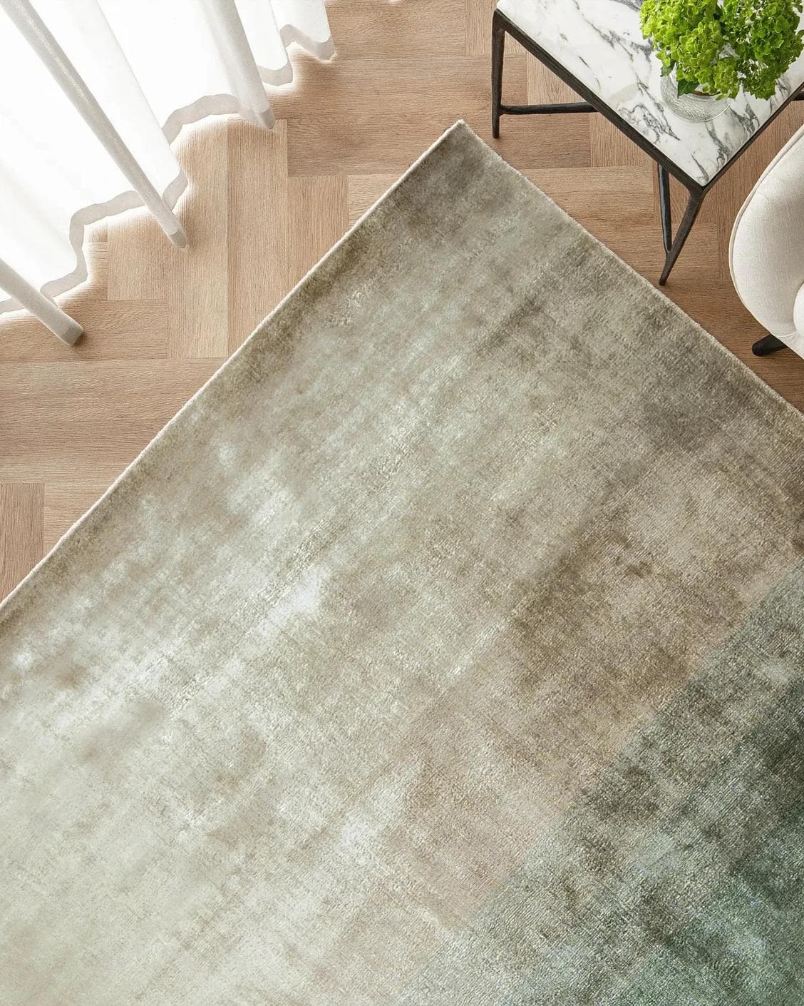 Scarlette Sage carpet in beige and green, shown in a lifestyle top view as image 2