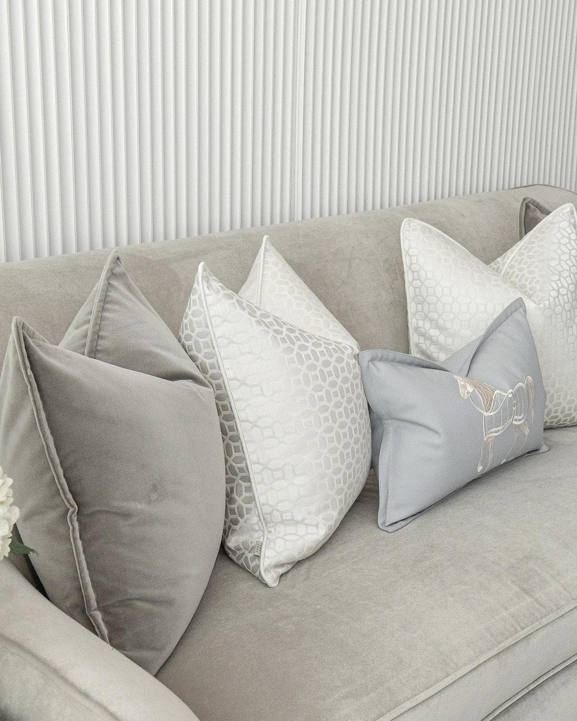 Lorenzo Bundle cushion in grey, white and blue, shown in a product left view as image 5