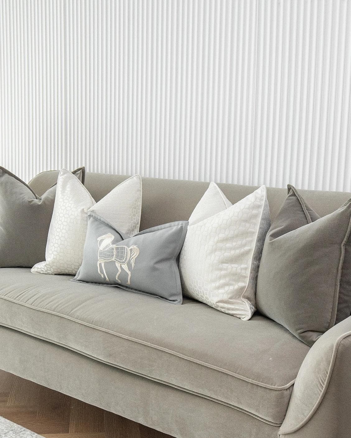Lorenzo Bundle cushion in grey, white and blue, shown in a product right view as image 6