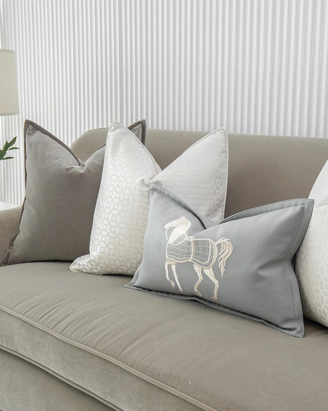 Lorenzo Bundle cushion in grey, white and blue, shown in a product right view as image 7