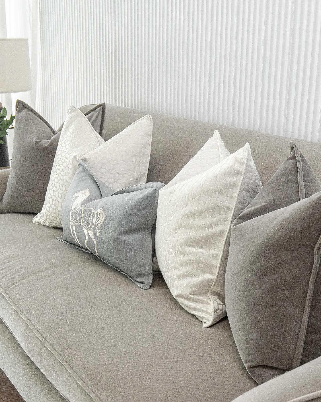 Lorenzo Bundle cushion in grey, white and blue, shown in a product right view as image 8
