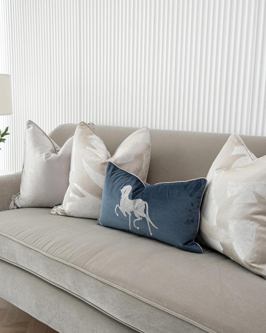 Miguel Bundle cushion in silver, beige and blue, shown in a product right view as image 7