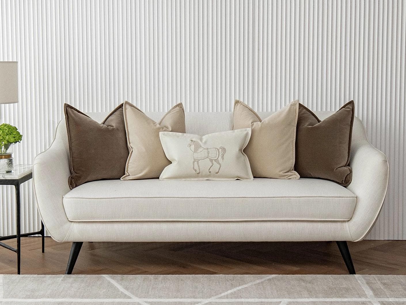 Nadine Bundle cushion in beige, brown and white, shown in a lifestyle front view as image 4