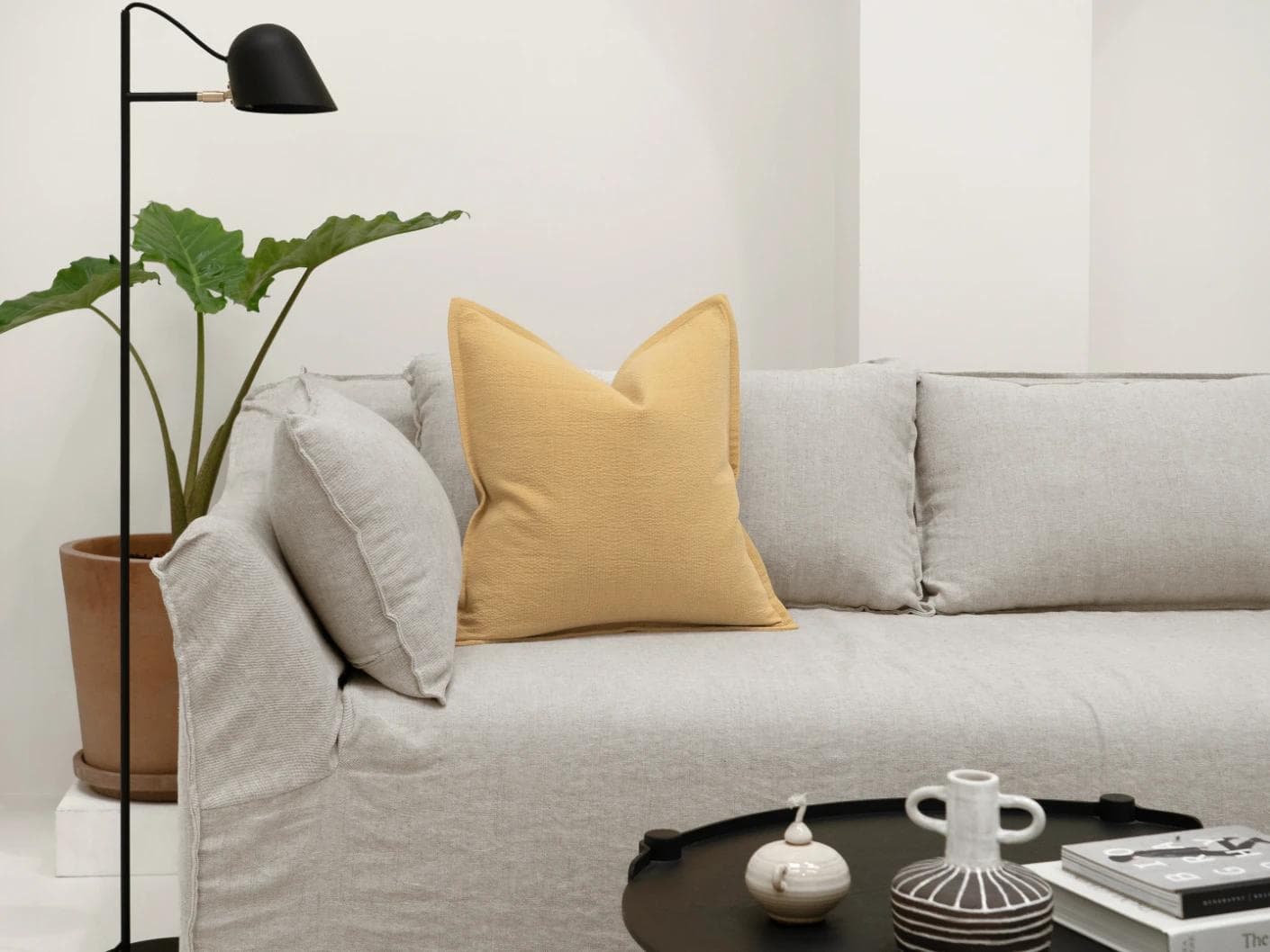 Siena Barrymore cushion in yellow, shown in a lifestyle front view as image 4