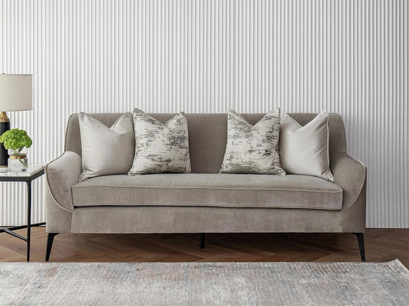 Ivanna Bundle cushion in silver, grey and white, shown in a lifestyle front view as image 4