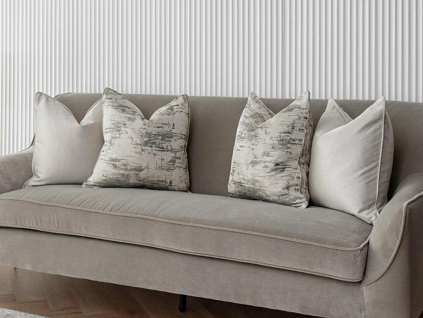 Ivanna Bundle cushion in silver, grey and white, shown in a lifestyle right view as image 2