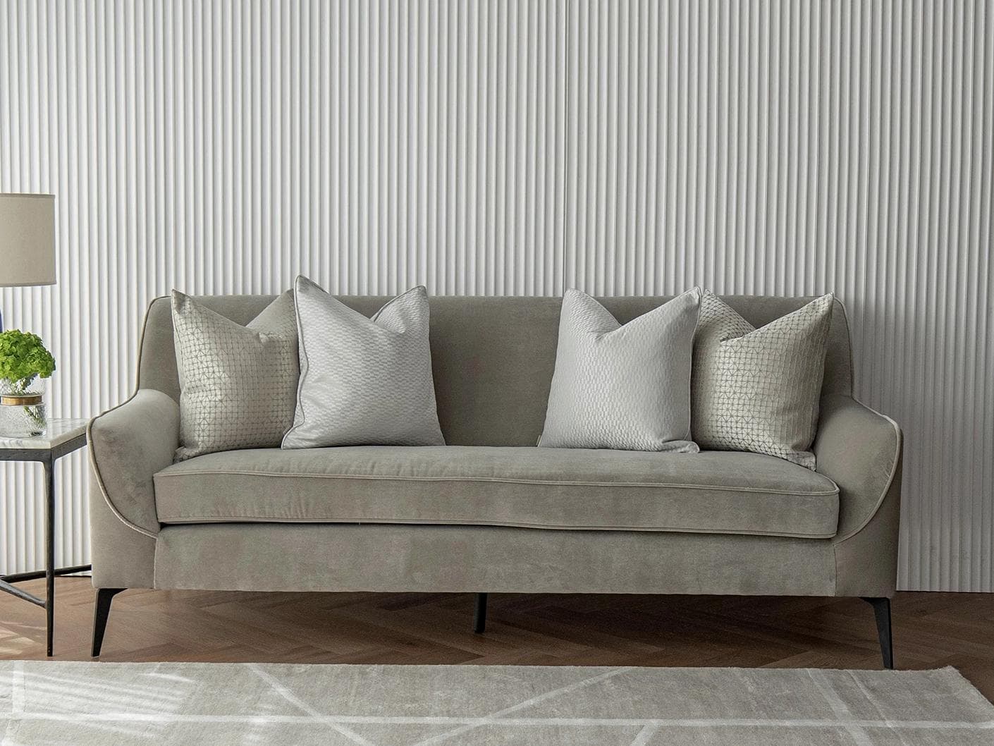 Isabelle Bundle cushion in silver and white, shown in a lifestyle front view as image 4