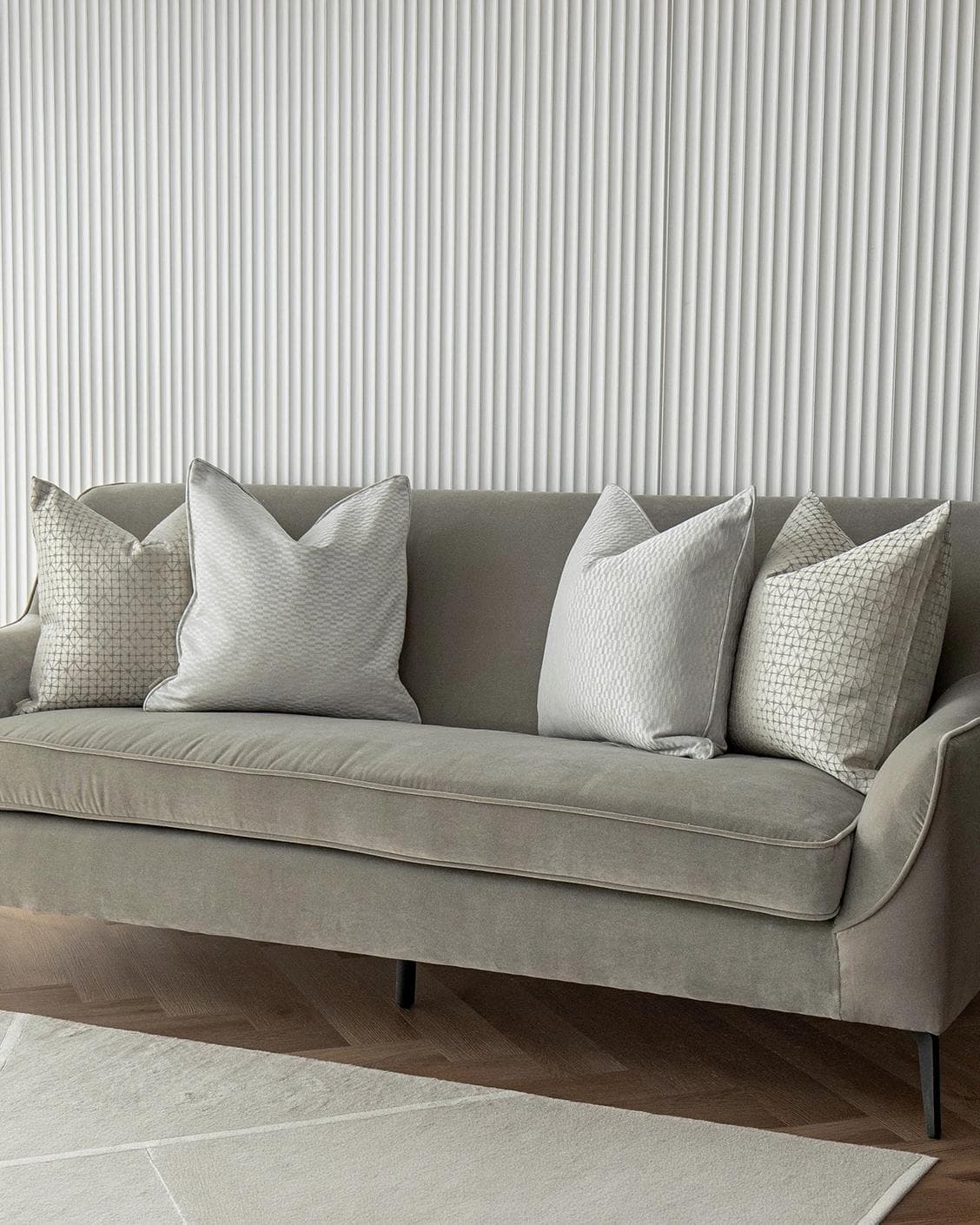 Isabelle Bundle cushion in silver and white, shown in a lifestyle right view as image 2
