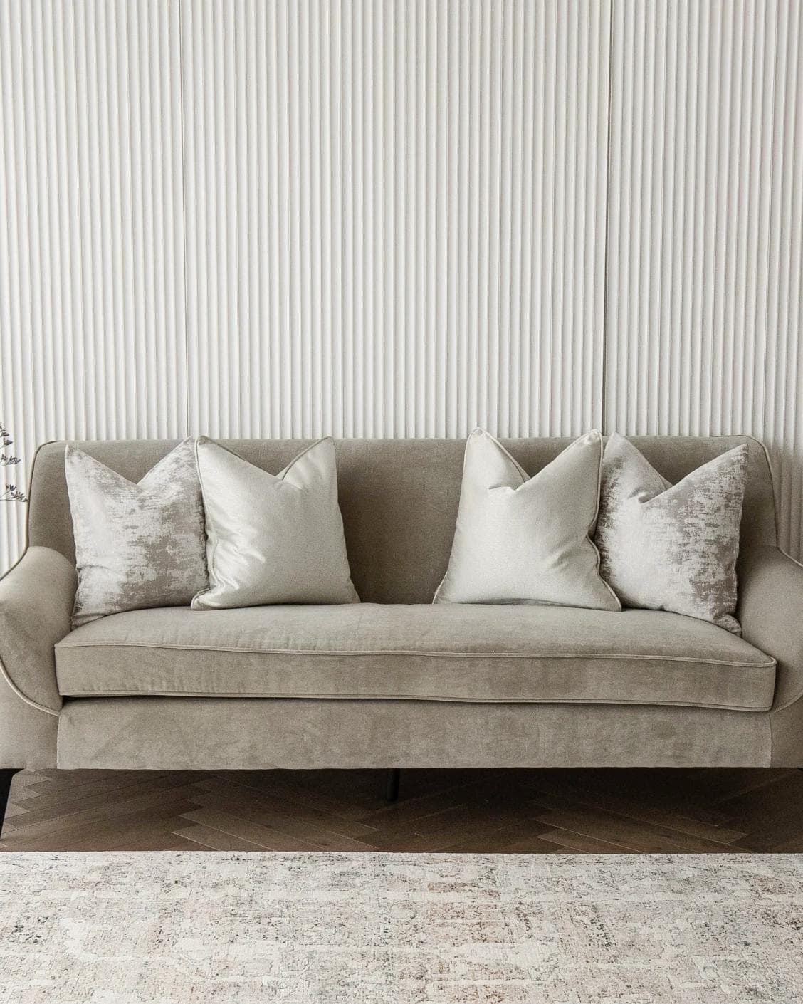 Colin Bundle cushion in silver and grey, shown in a lifestyle front view as image 4