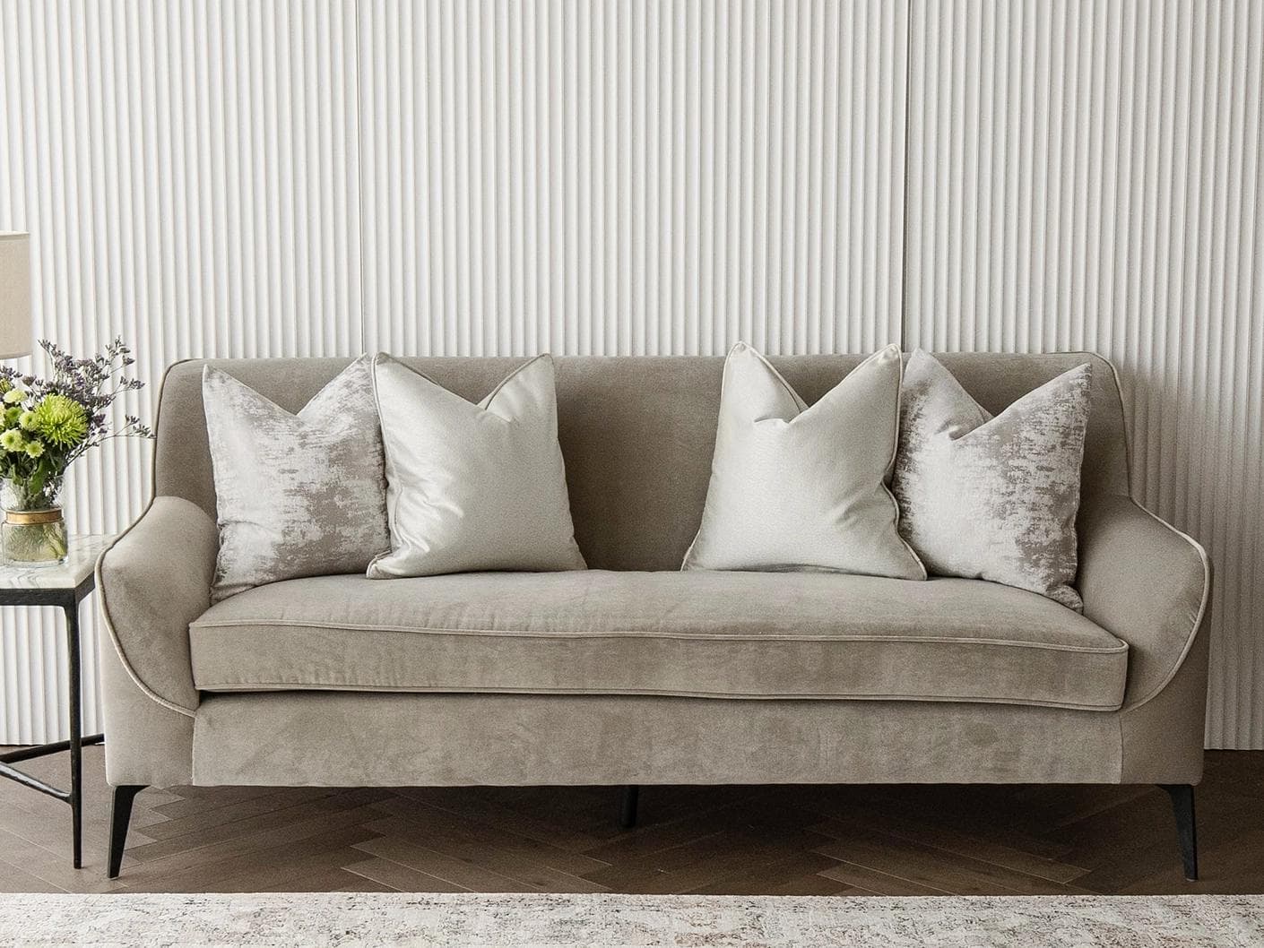 Colin Bundle cushion in silver and grey, shown in a lifestyle front view as image 4