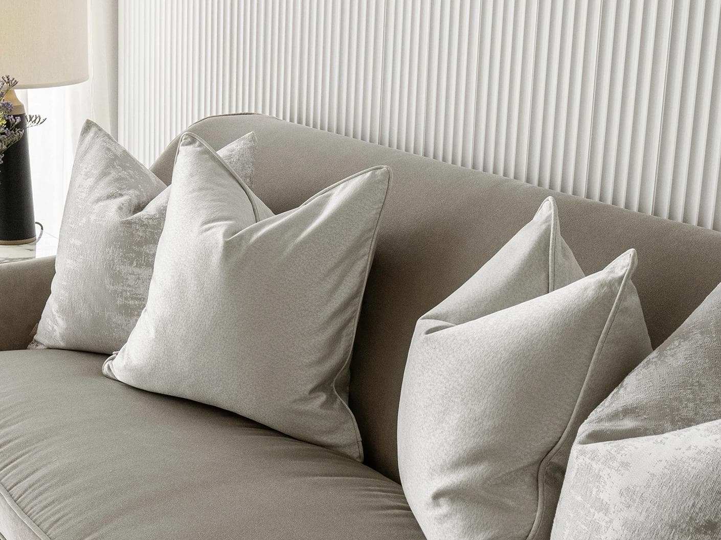 Colin Bundle cushion in silver and grey, shown in a lifestyle right view as image 5