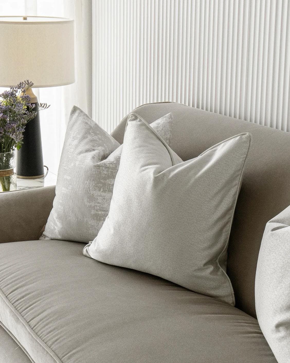 Colin Bundle cushion in silver and grey, shown in a lifestyle right view as image 5