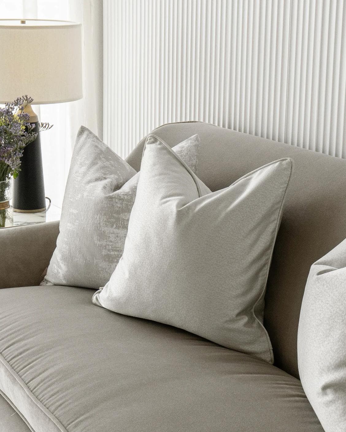 Colin Bundle cushion in silver and grey, shown in a lifestyle right view as image 6