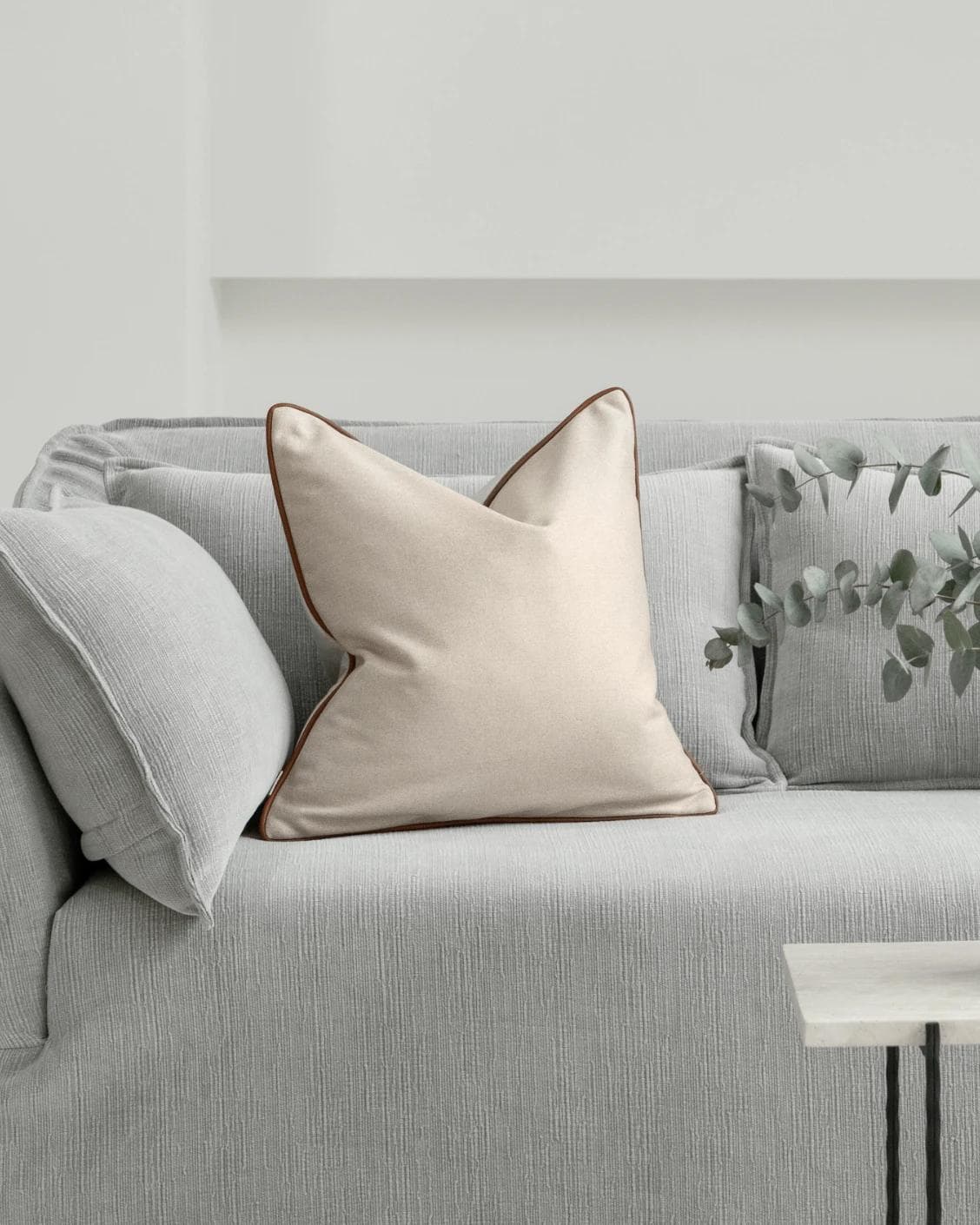 Silvie Klimt cushion in cream, shown in a lifestyle front view as image 4