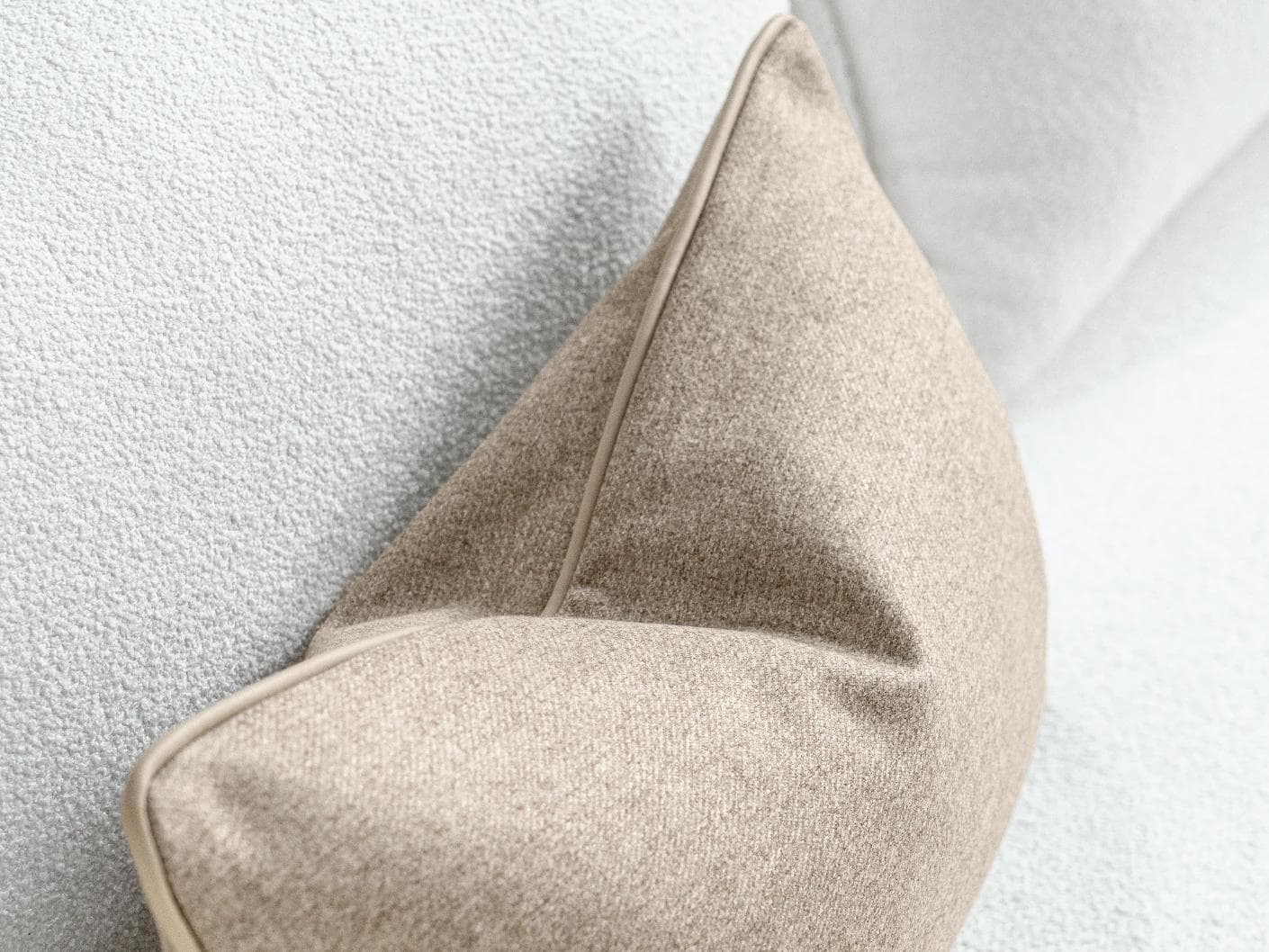 Silvie Laurent II cushion in taupe, shown in a lifestyle top view as image 5