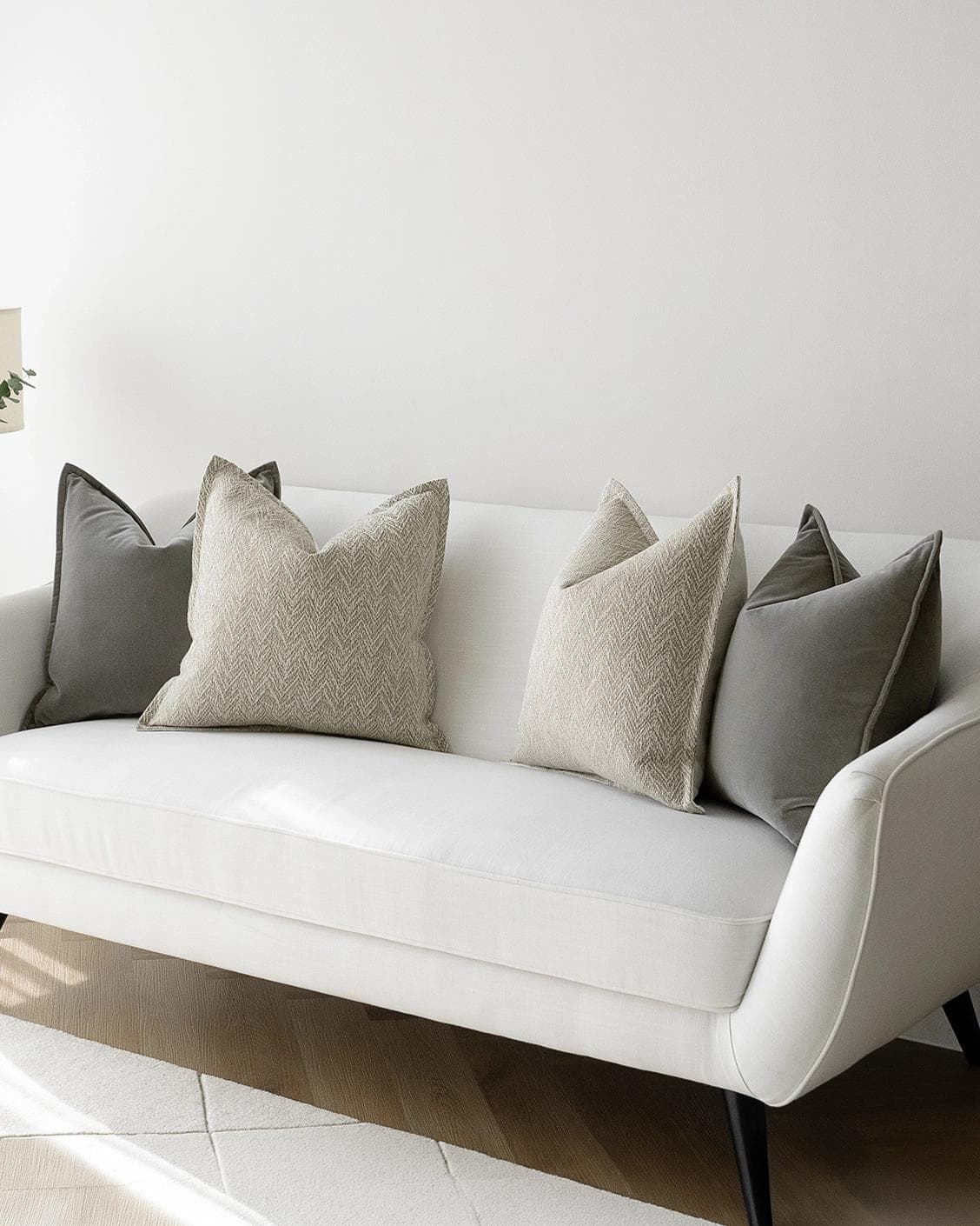 Sophie Bundle cushion in grey and beige, shown in a lifestyle right view as image 2
