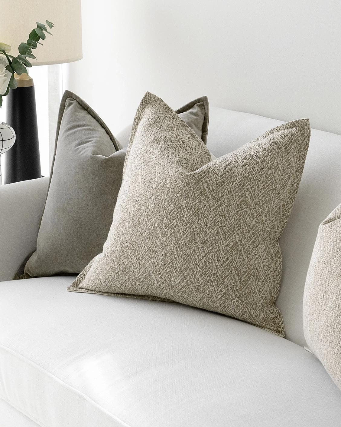 Sophie Bundle cushion in grey and beige, shown in a product right view as image 6