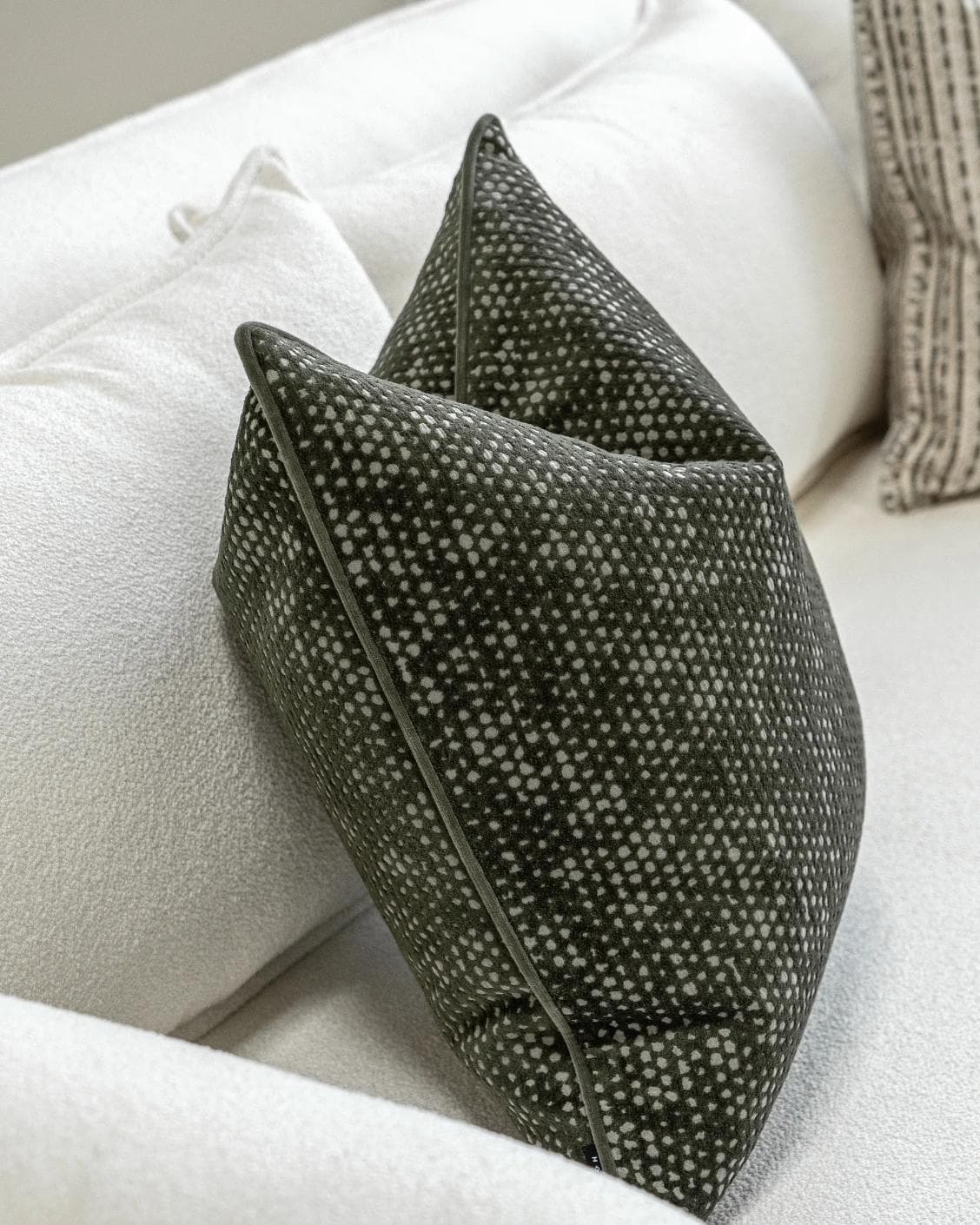 Suki Bundle cushion in green and beige, shown in a product left view as image 6