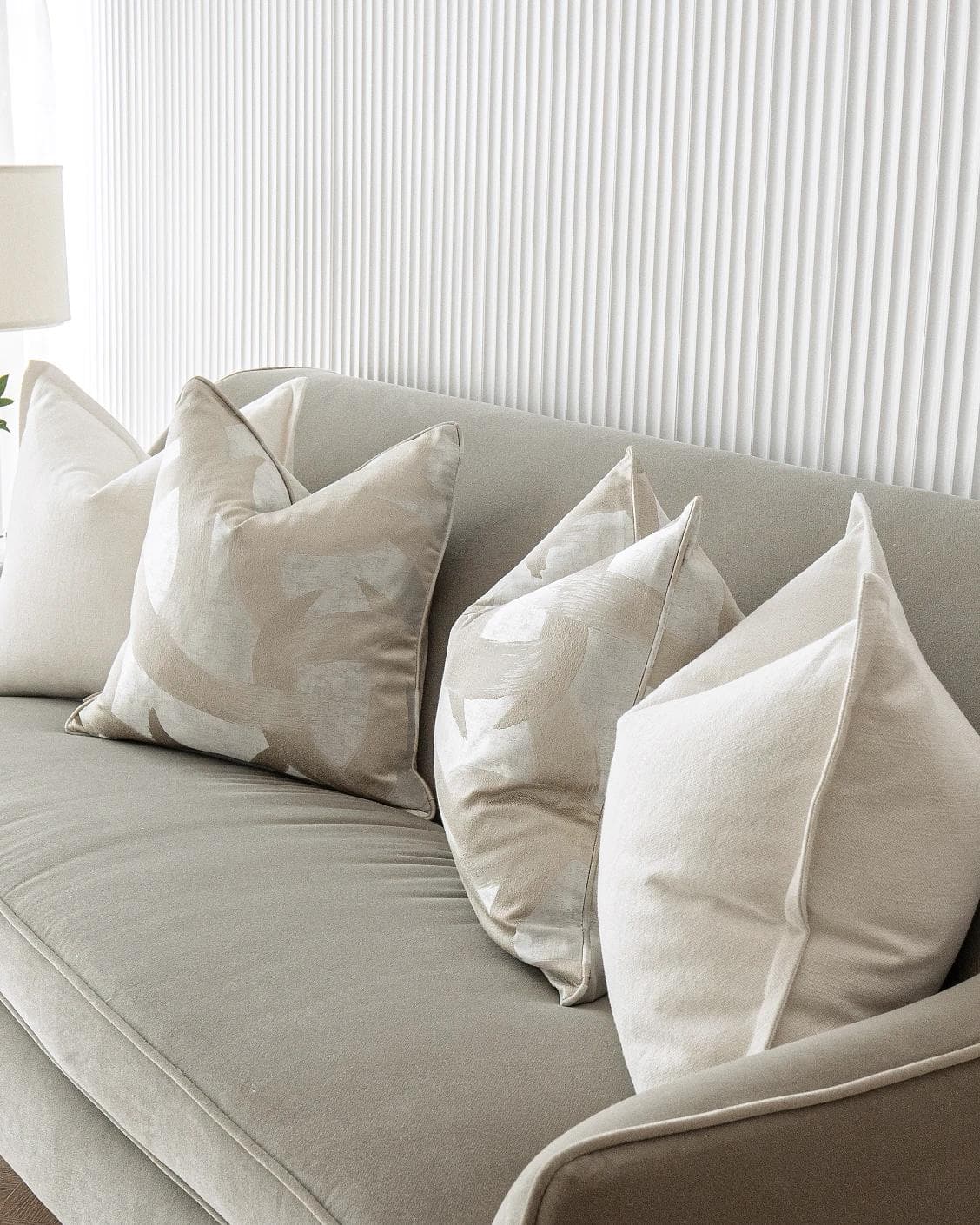 Landers Bundle cushion in white, silver and beige, shown in a product right view as image 7