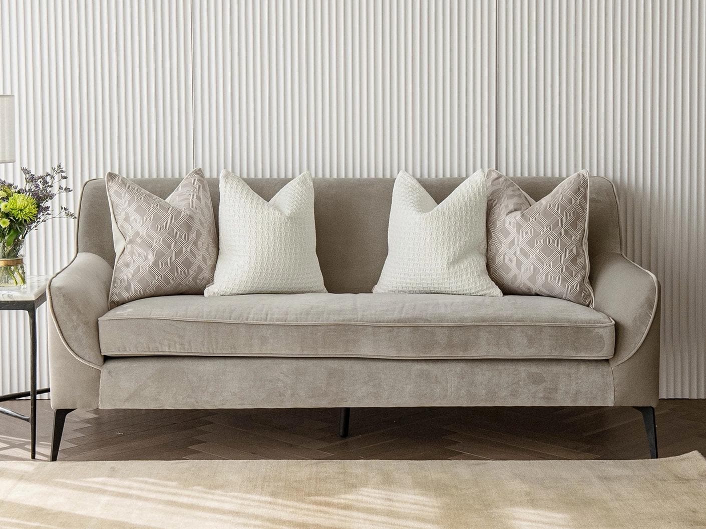 Shilo Bundle cushion in white and beige, shown in a lifestyle front view as image 4