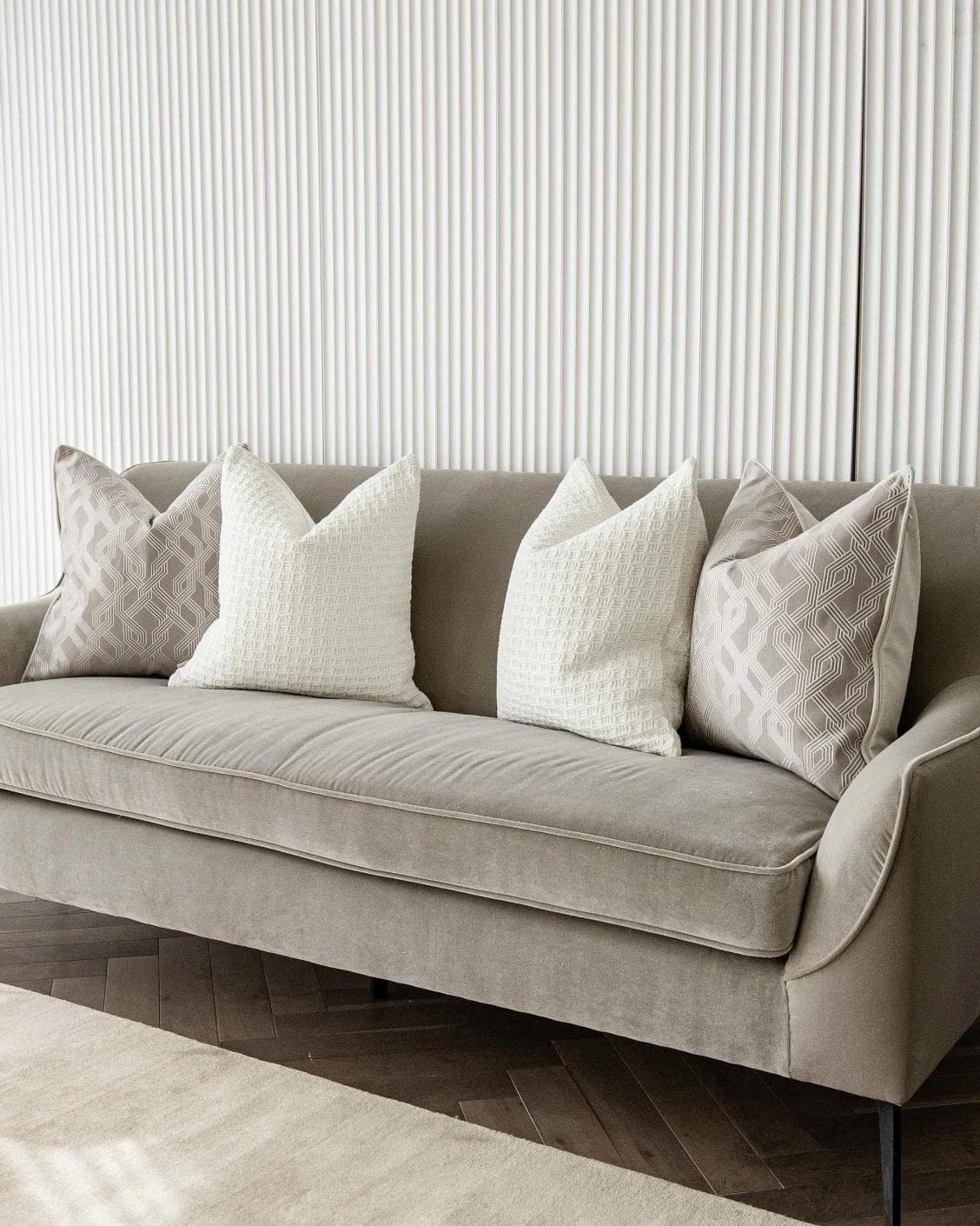 Shilo Bundle cushion in white and beige, shown in a lifestyle right view as image 2