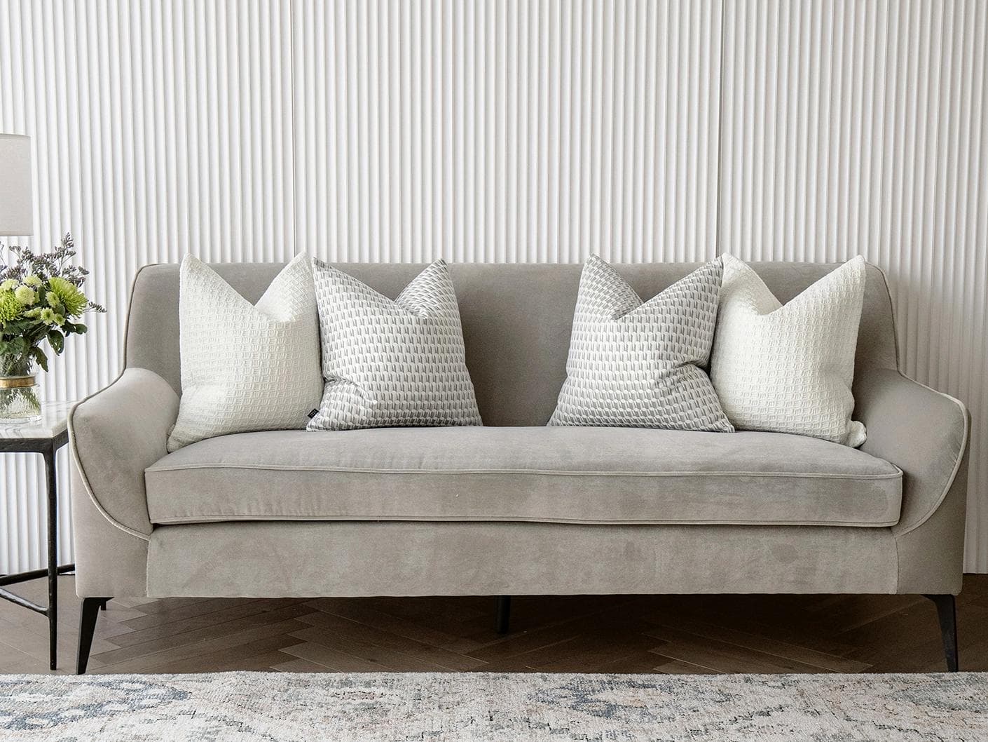 Therese Bundle cushion in white and silver, shown in a lifestyle front view as image 4