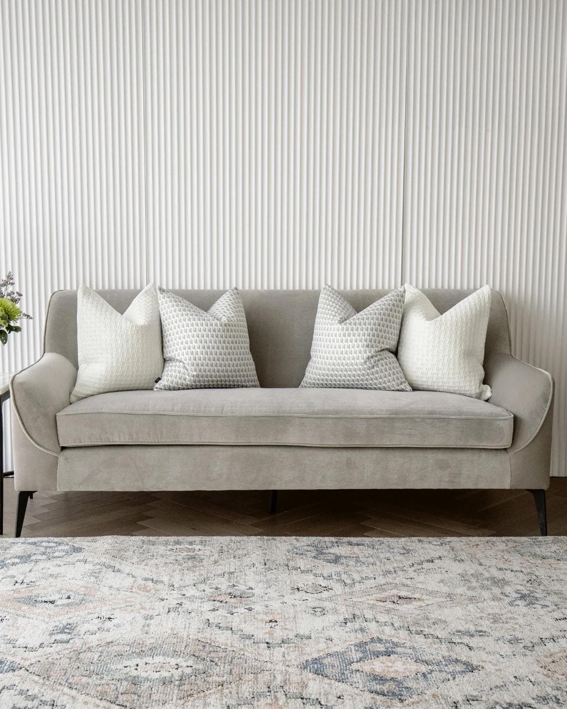 Therese Bundle cushion in white and silver, shown in a lifestyle front view as image 4