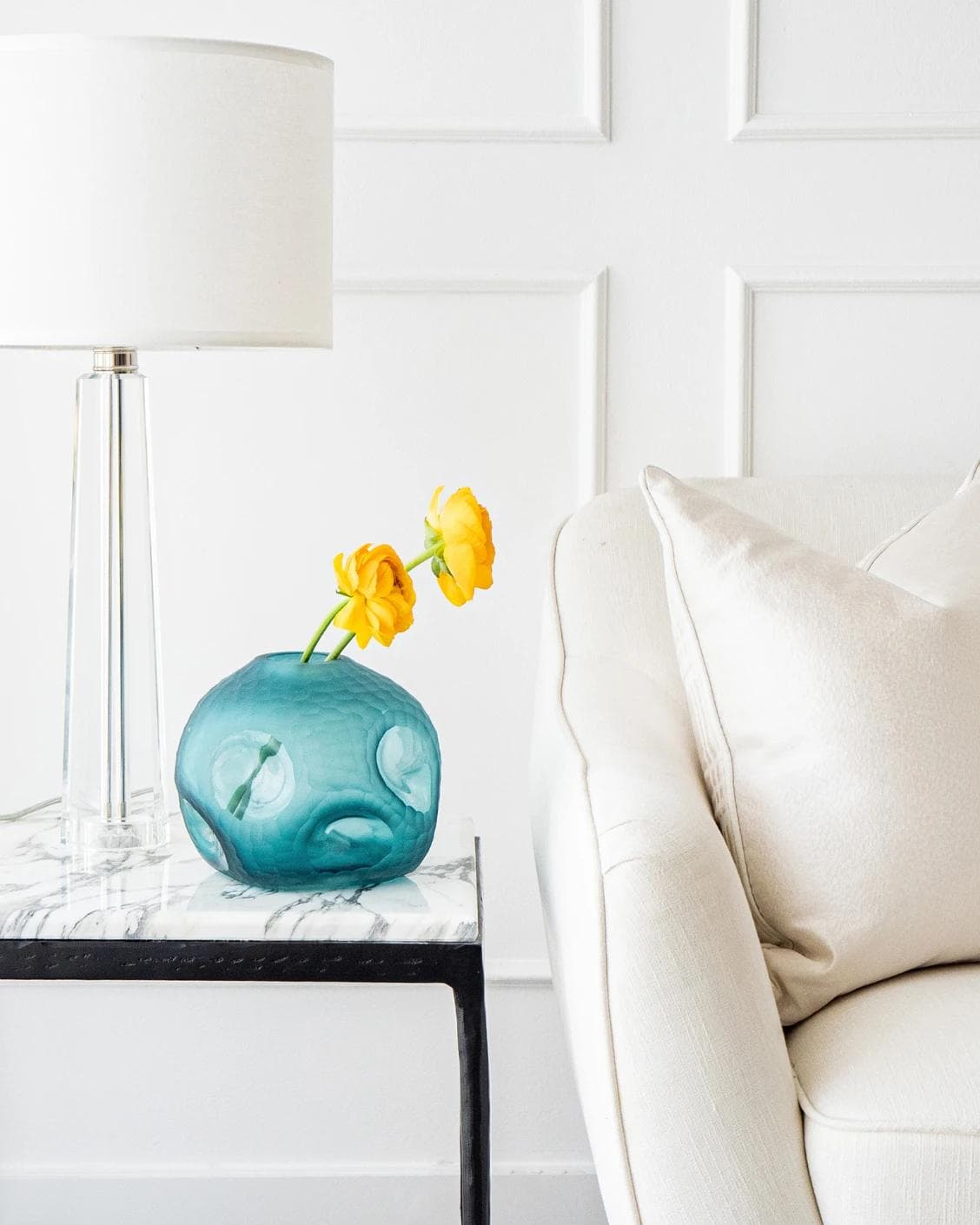 Tiffany Storms II vases in turquoise, shown in a lifestyle front view as image 5