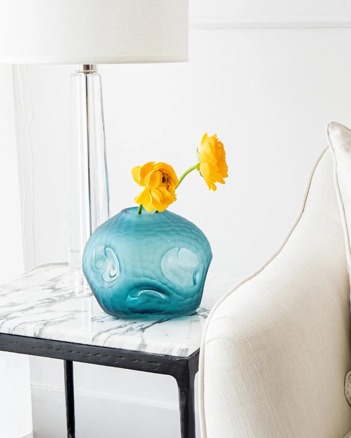 Tiffany Storms II vases in turquoise, shown in a lifestyle right view as image 6