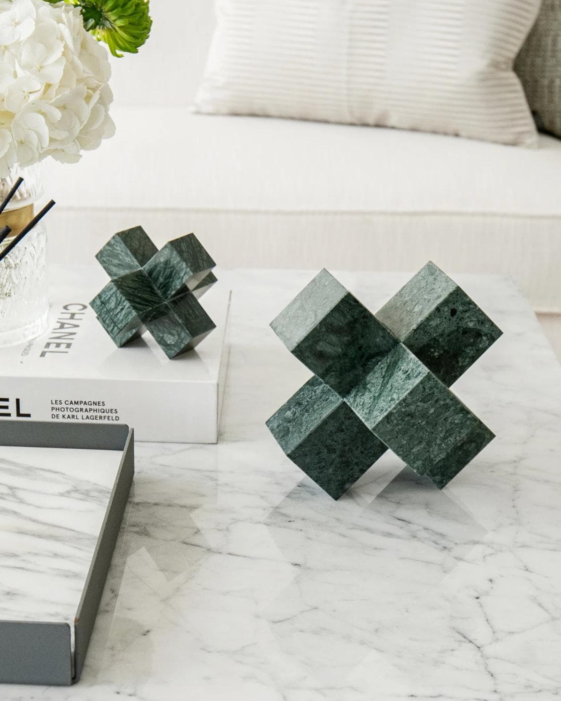 Tobias Ellis statues and sculptures in green, shown in a lifestyle front view as image 6