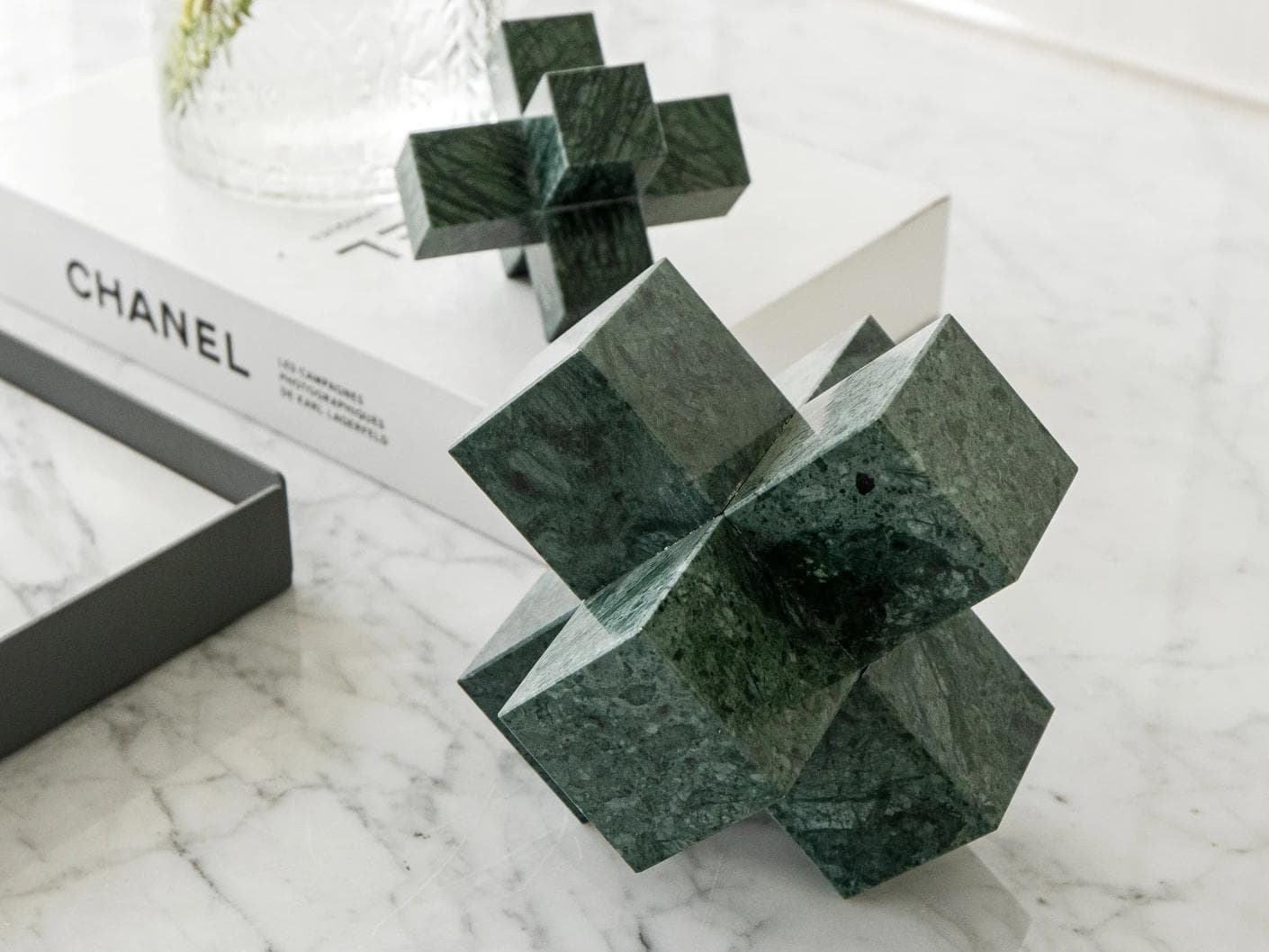 Tobias Ellis statues and sculptures in green, shown in a lifestyle top view as image 7