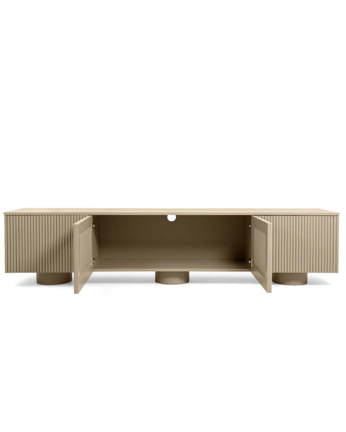 Treviso TV unit in warm clay and taupe, shown in a lifestyle front view as image 5