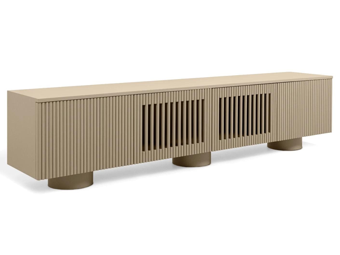 Treviso TV unit in warm clay and taupe, shown in a product left view as image 1