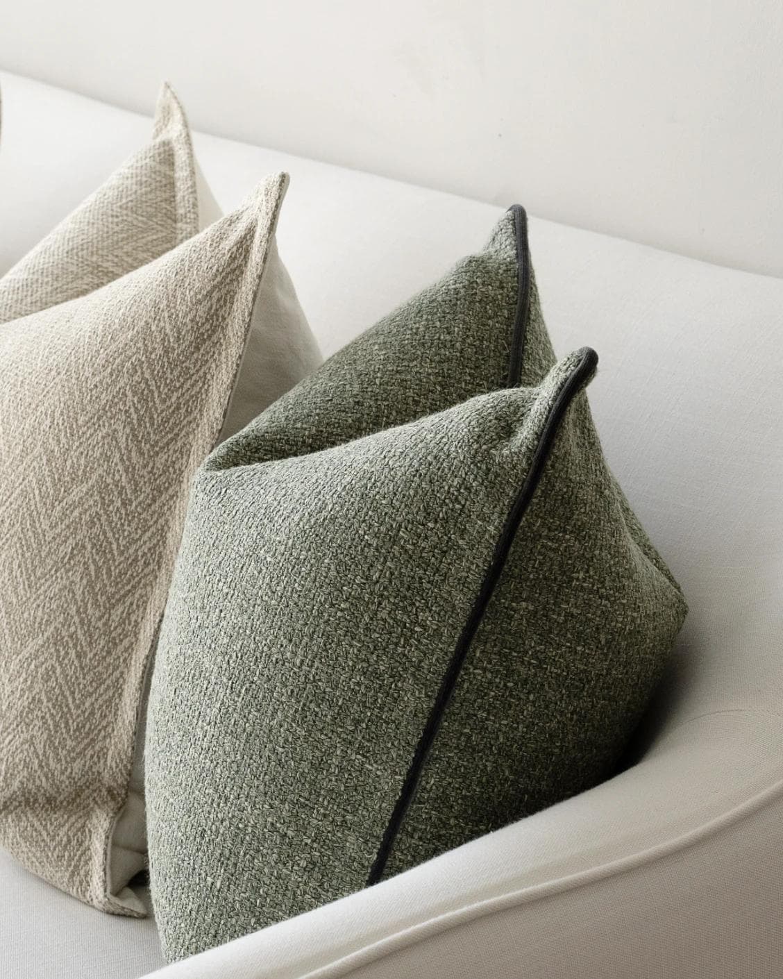 Trish Bundle cushion in beige and green, shown in a product right view as image 6
