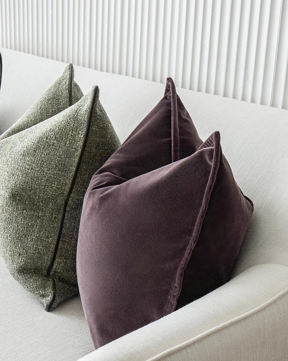 Kamelia Bundle cushion in purple and green, shown in a product right view as image 8
