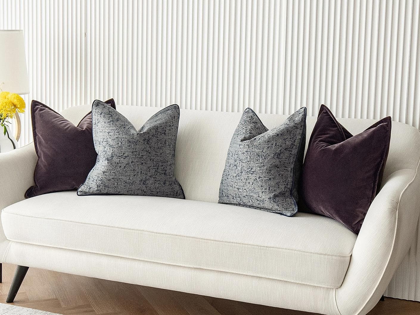 Lolanthe Bundle cushion in blue and purple, shown in a lifestyle right view as image 4