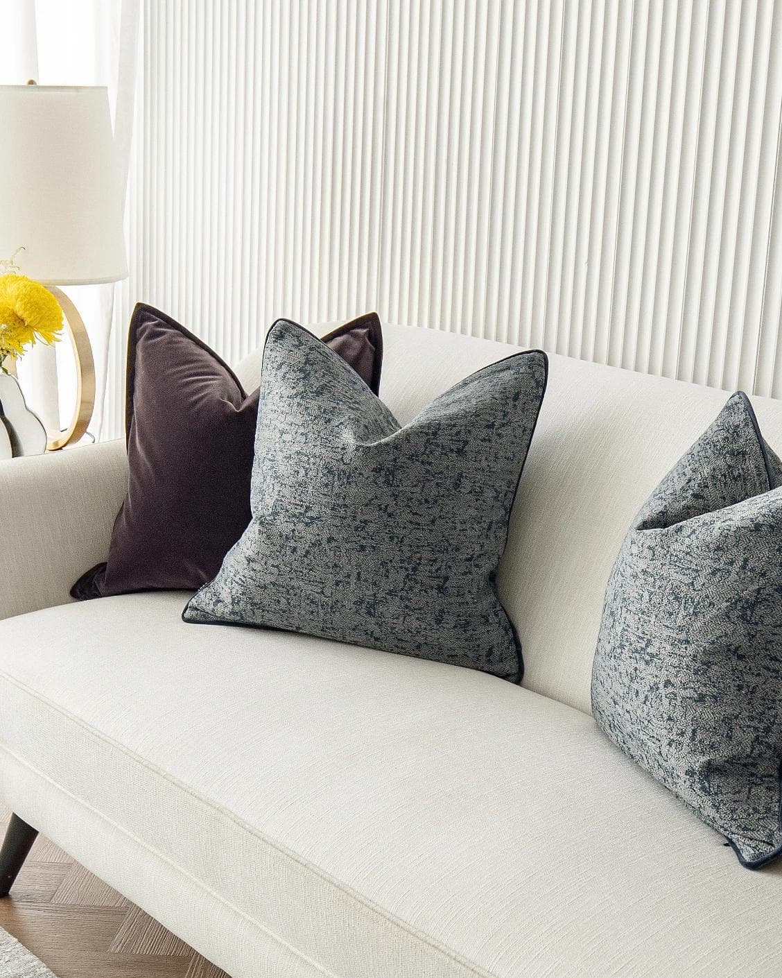 Lolanthe Bundle cushion in blue and purple, shown in a lifestyle right view as image 5