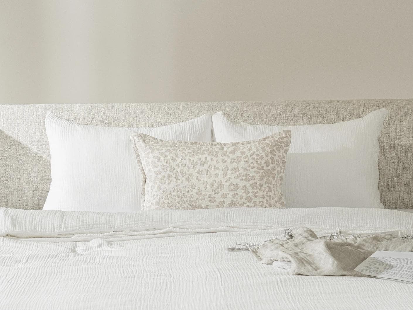 Val Klimt III cushion in beige, shown in a lifestyle front view as image 2